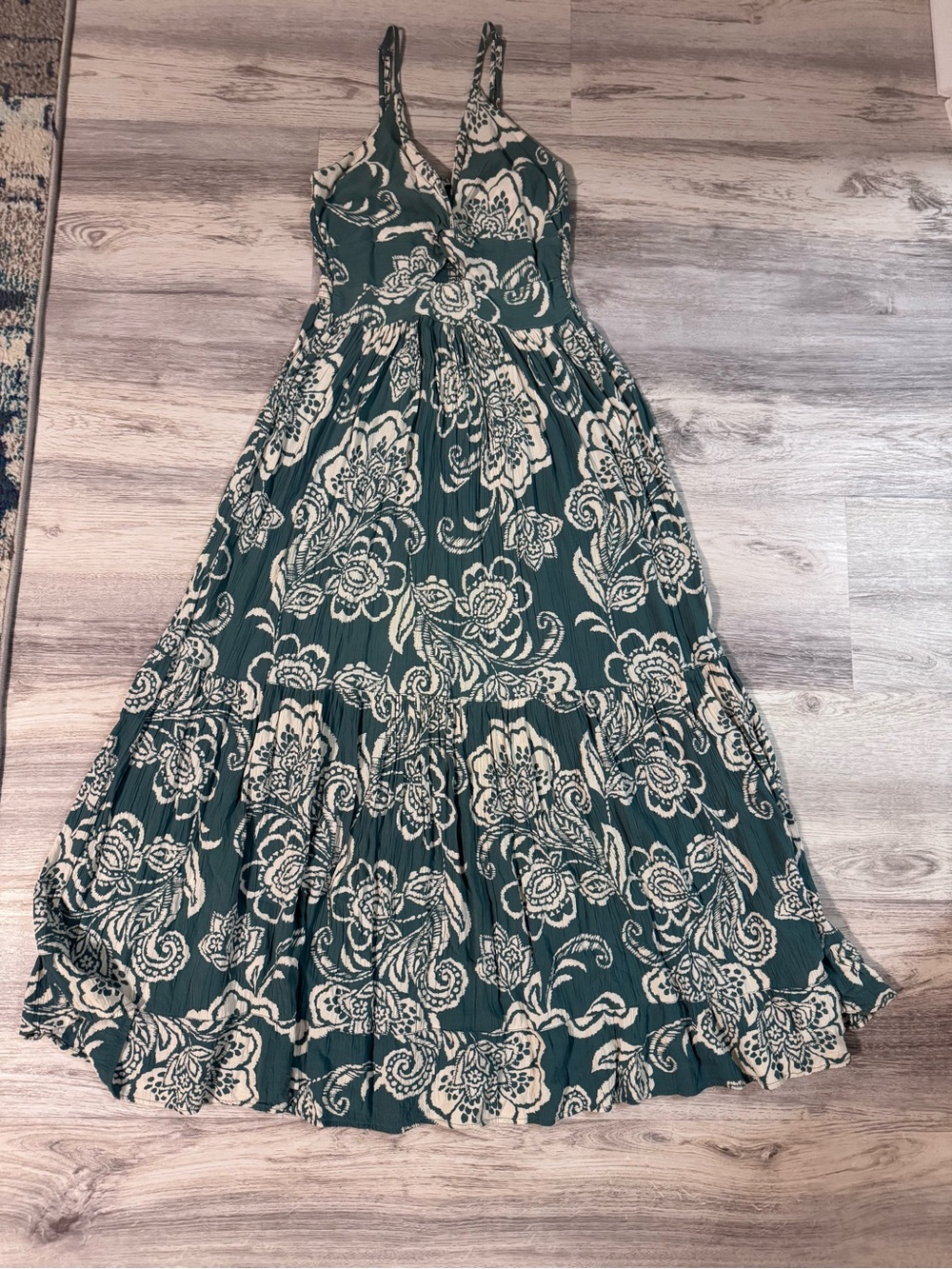 Angie Teal/green and Cream Floral Maxi Dress